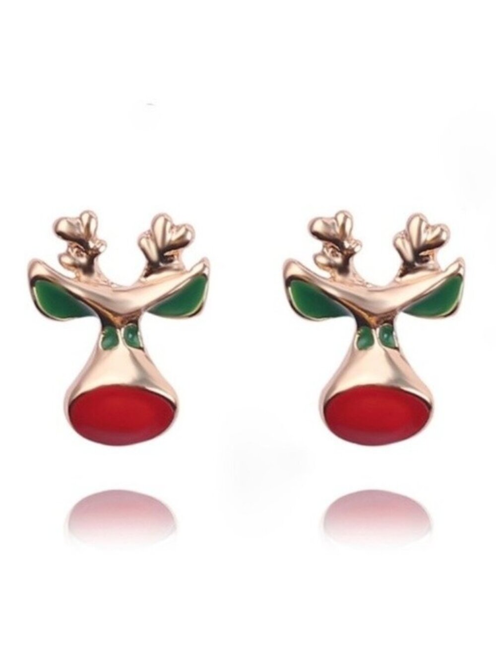 Cute Reindeer Christmas Cute Red Green Gold Stud Earrings